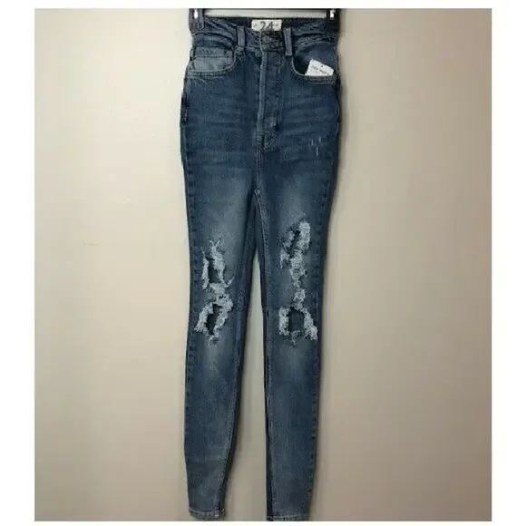 Free People Women's Phoenix High-Rise Ripped Skinny Jeans Navy Size 24, $98 NWT - Picture 4 of 5